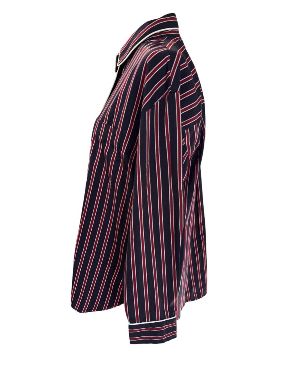 Madewell Long Button-Up Shirt in Stripe Poplin~Size M~Red Navy Stripe NWT L10 27 - Picture 5 of 10